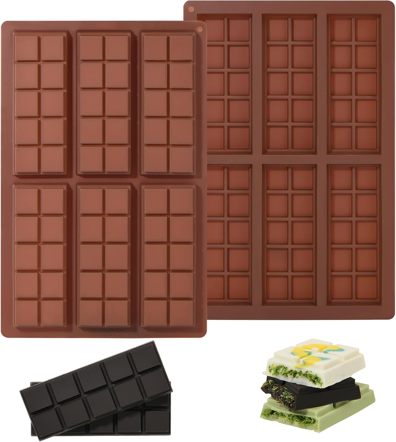 2 Pcs Chocolate Molds Silicone, Deep Chocolate Bar Mold, Non-Stick Food Grade Chocolate Mold for Dubai Chocolate Bar Pistachio, Candy and Chocolate Making - 60 Square Shape