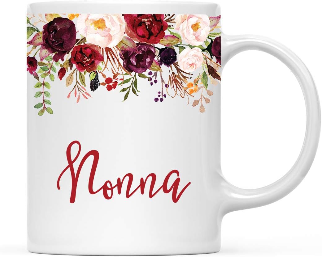 Andaz Press 11oz. Mother's Day Ceramic Coffee Tea Mug Gift, Fall Autumn Marsala Burgundy Flowers Roses Florals, Nonna, 1-Pack, Includes Gift Box, Birthday Christmas Gift Ideas