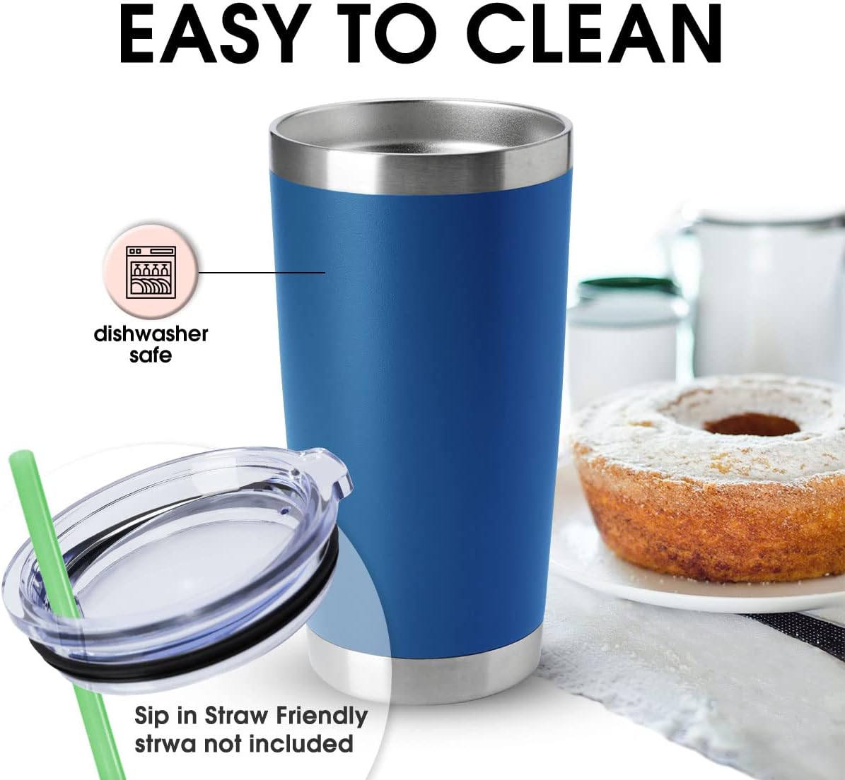 HASLE OUTFITTERS 20oz Tumblers Stainless Steel Mugs with Lid Double Wall Vacuum Insulated Coffee Cups for Cold & Hot Drinks (20oz-Dark Blue, 8 Pack)