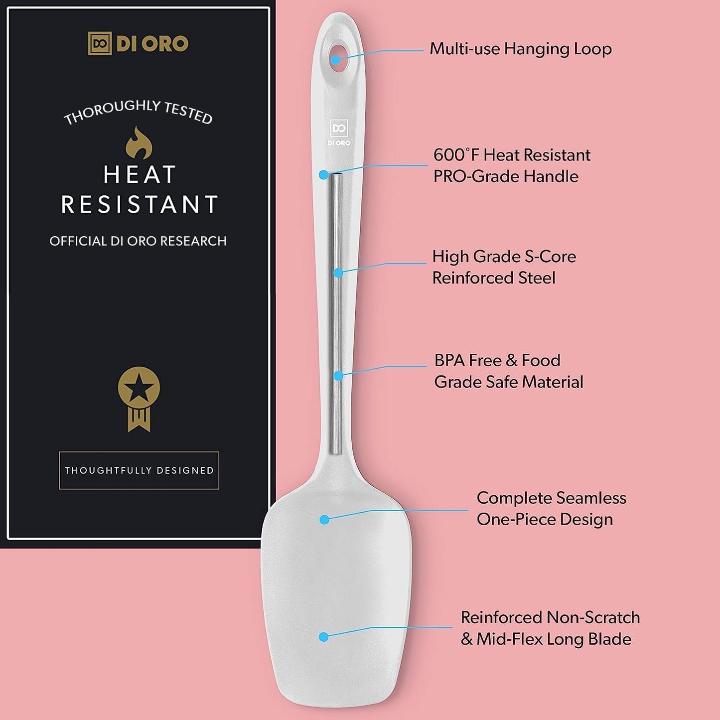 DI ORO Silicone Spoon Spatula - Forever Warranty - 600°F Heat-Resistant Large Silicone Spoonula Scraper - BPA Free Nonstick Cookware Safe Rubber Kitchen Utensil for Baking, Cooking, & Mixing (Stone)