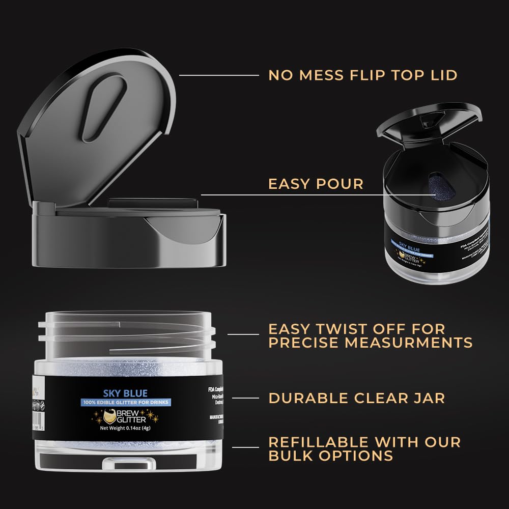 Brew Glitter Sky Blue Edible Drink Glitter 1x 4g Jar for Cocktails, Beer, & Beverages