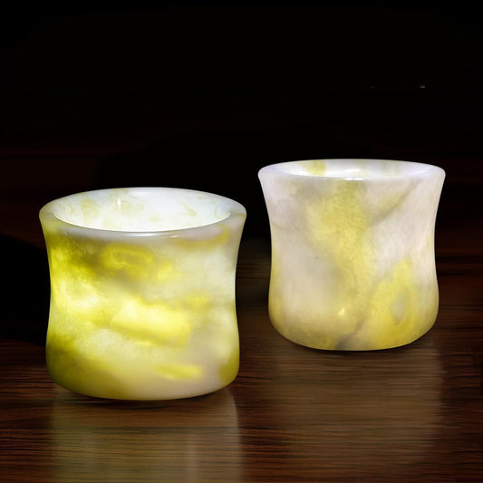 Handcrafted Natural Jade Shot Glasses – Set of 2 | 1.3 oz Whiskey, Espresso & Tequila Cups in Unique Bamboo Joint Shape, Oriental Inspired Luxury Gift for Men & Whiskey Lovers