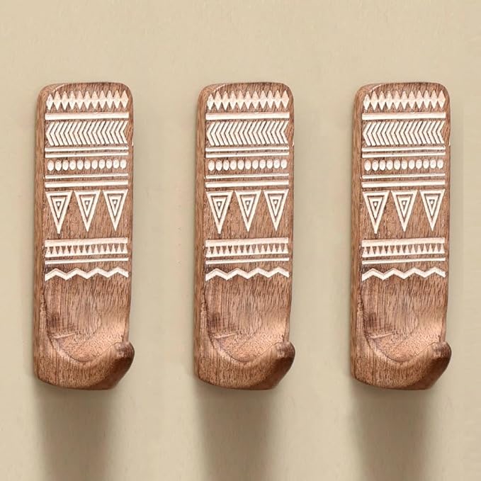 IndianShelf 10 LB- 12 Pieces Decorative Wood Adhesive Wall Hooks–Boho Peel and by IndianShelf
