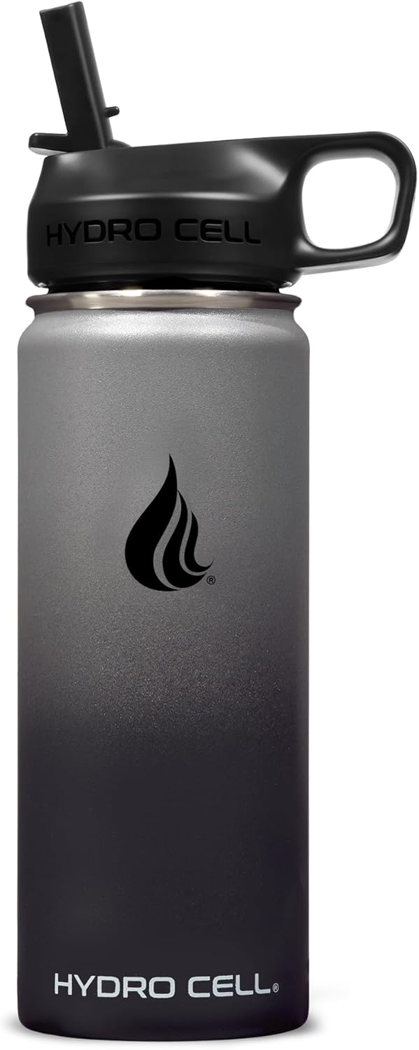 HYDRO CELL Stainless Steel Insulated Water Bottle with Straw - For Cold & Hot Drinks - Metal Vacuum Flask with Screw Cap and Modern Leakproof Sport Thermos for Adults (Graphite/Black 18oz)