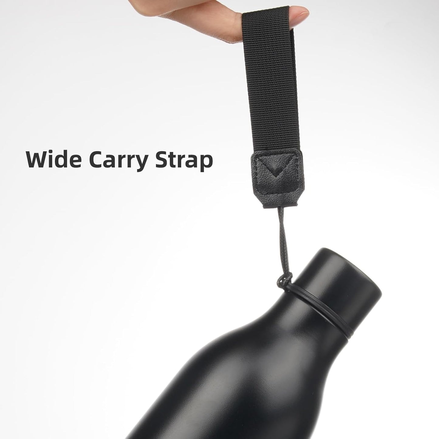 Insulated Water Bottle with Strap,25 oz Double Wall Stainless Steel Vacuum Bottles Metal Water Flask,Black