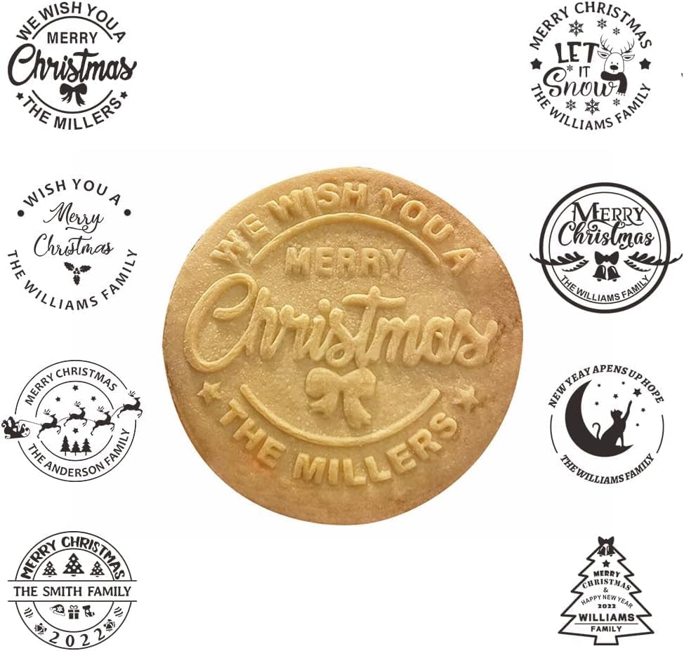 2025 Personalized Christmas Cookie Stamp Unique 3D Embossed Design Fun Tool for Baking Art (A-Merry Christmas Bow)