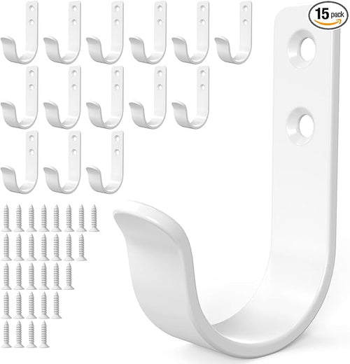 15-Pack White Metal Wall Hooks, Heavy Duty Screw-in Coat Hooks Wall Mounted by PRIGVOT