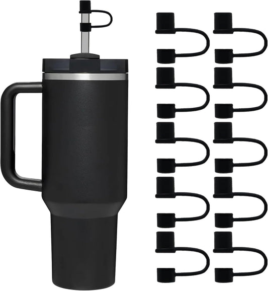 Straw Toppers for 10mm/0.39inch Diameter Straw Cover, compatable for Stanley/Owala Tumblers, Food Grade Silicone. (8pcs-Black)