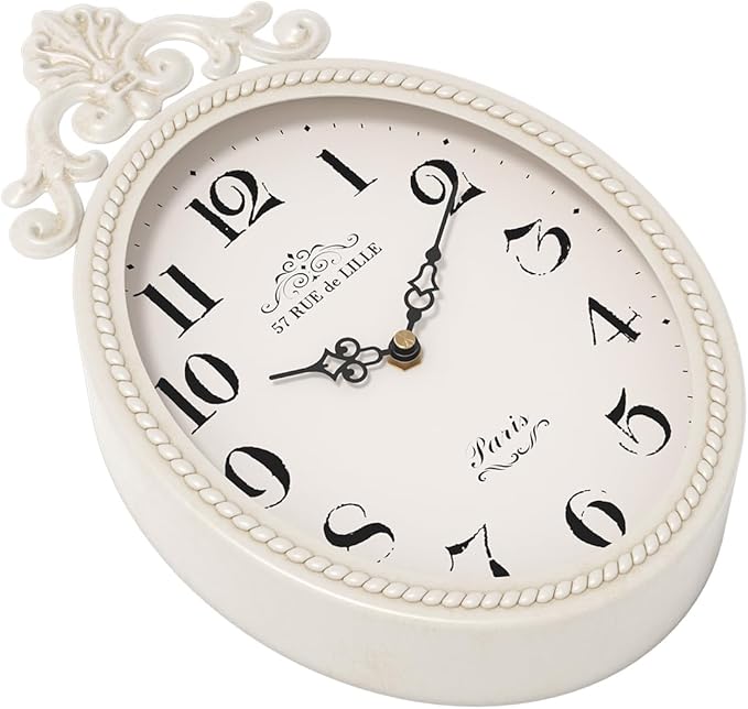 Abdurey Small French Retro Decorative Wall Clock, Ivory White Vintage Oval Style - Image 3