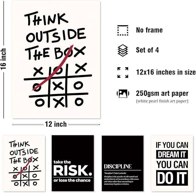 DSHFG Inspirational Office Motivational Wall Art Decor Prints Set of 4 - Image 2