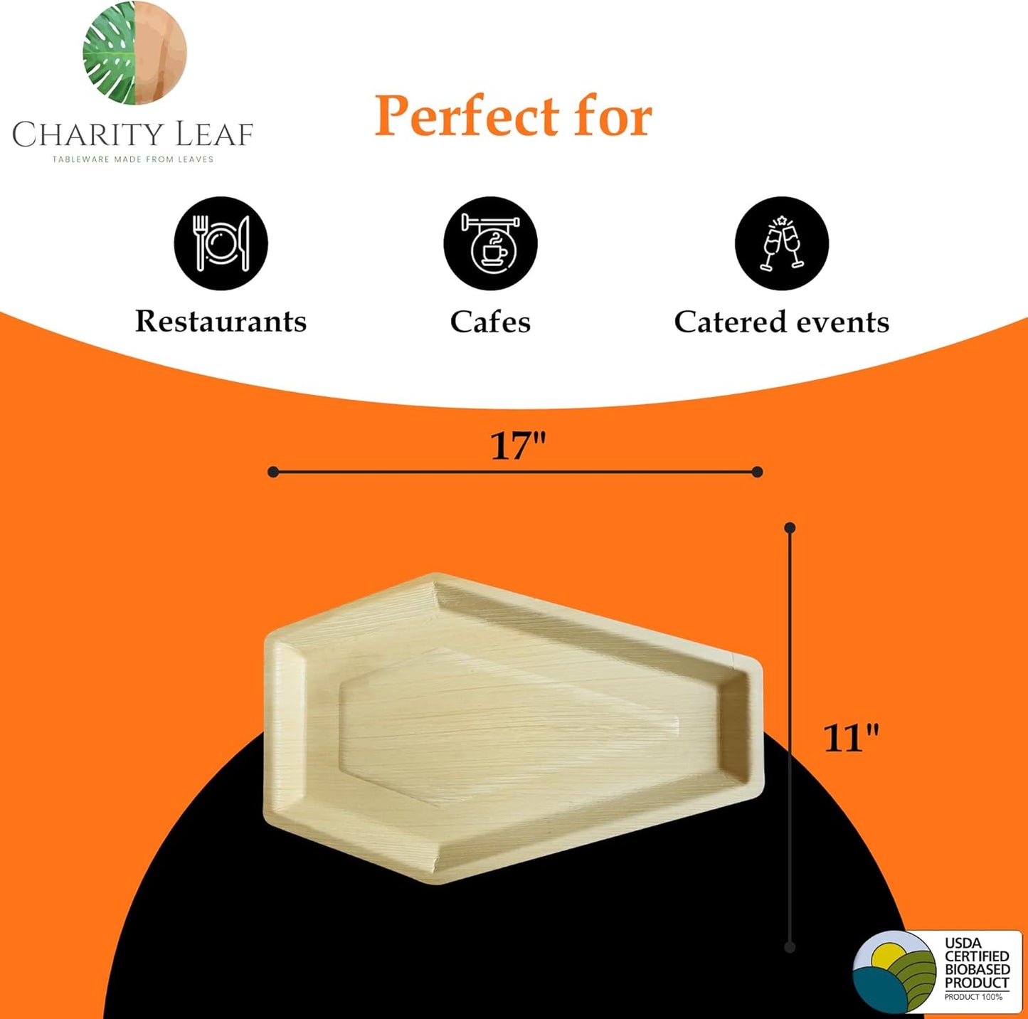 Charity Leaf Disposable Palm Leaf 17"x11" Coffin Trays (5 Pieces) Bamboo Like Serving Platters, Disposable Boards, Eco-Friendly Dinnerware for Halloween, Weddings, Catering, Events