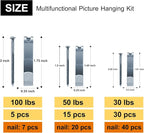 117Pcs Picture Hangers, 3 Size Picture Hooks Including 30/50/100lbs, Picture - Image 2