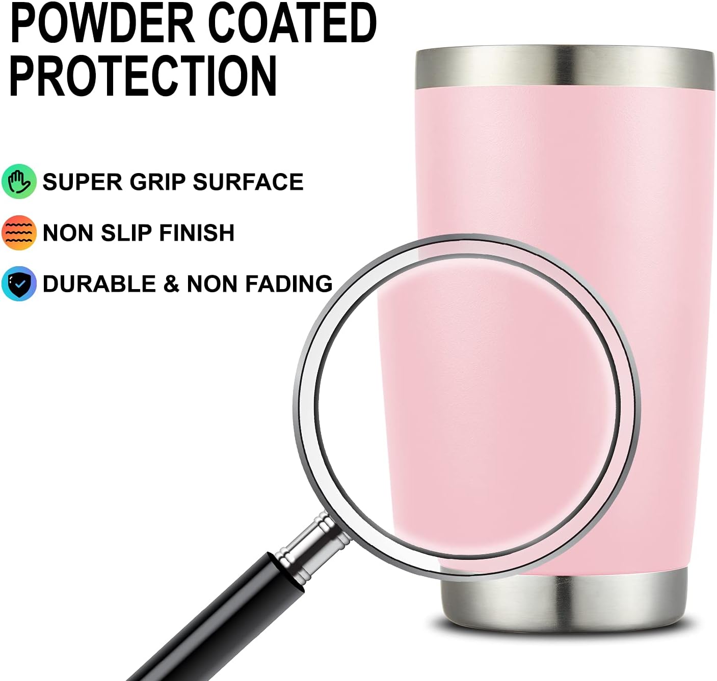 COMOOO 20oz Tumbler Bulk Double Wall Vacuum Insulated Travel Mug, Stainless Steel Tumbler with Lid and Straw Durable Powder Coated Insulated Coffee Cup for Cold & Hot Drinks (pink, 4 pack