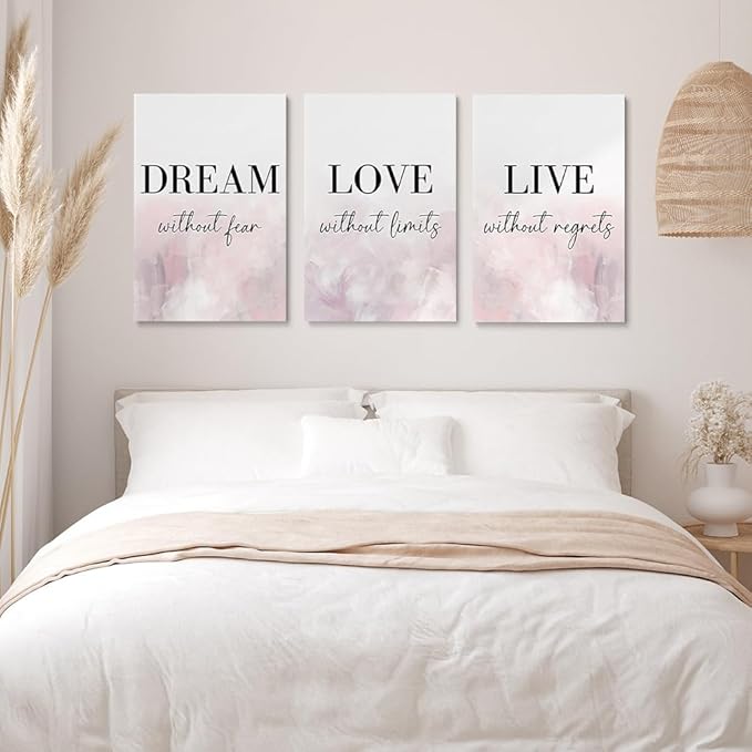 GUBIYU Dream Love Live Quotes Posters Print Set of 3 Pink Purple Love Quotes - Image 3