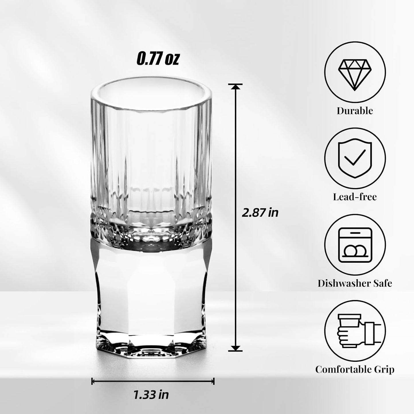 KAMMAK Crystal Shot Glasses Set of 2, Handcrafted Stemless White Shot Glasses, 0.77oz Engagement Gifts for Couples, Women, Men, Hand Blown