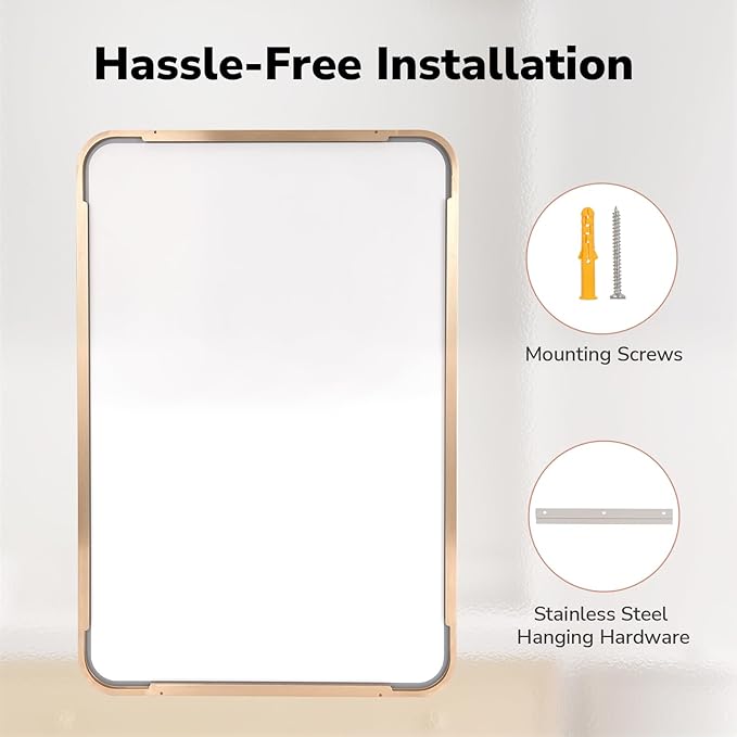 USHOWER Gold Bathroom Mirror 22"x30", Brushed Gold Rectangle Mirror - Image 6