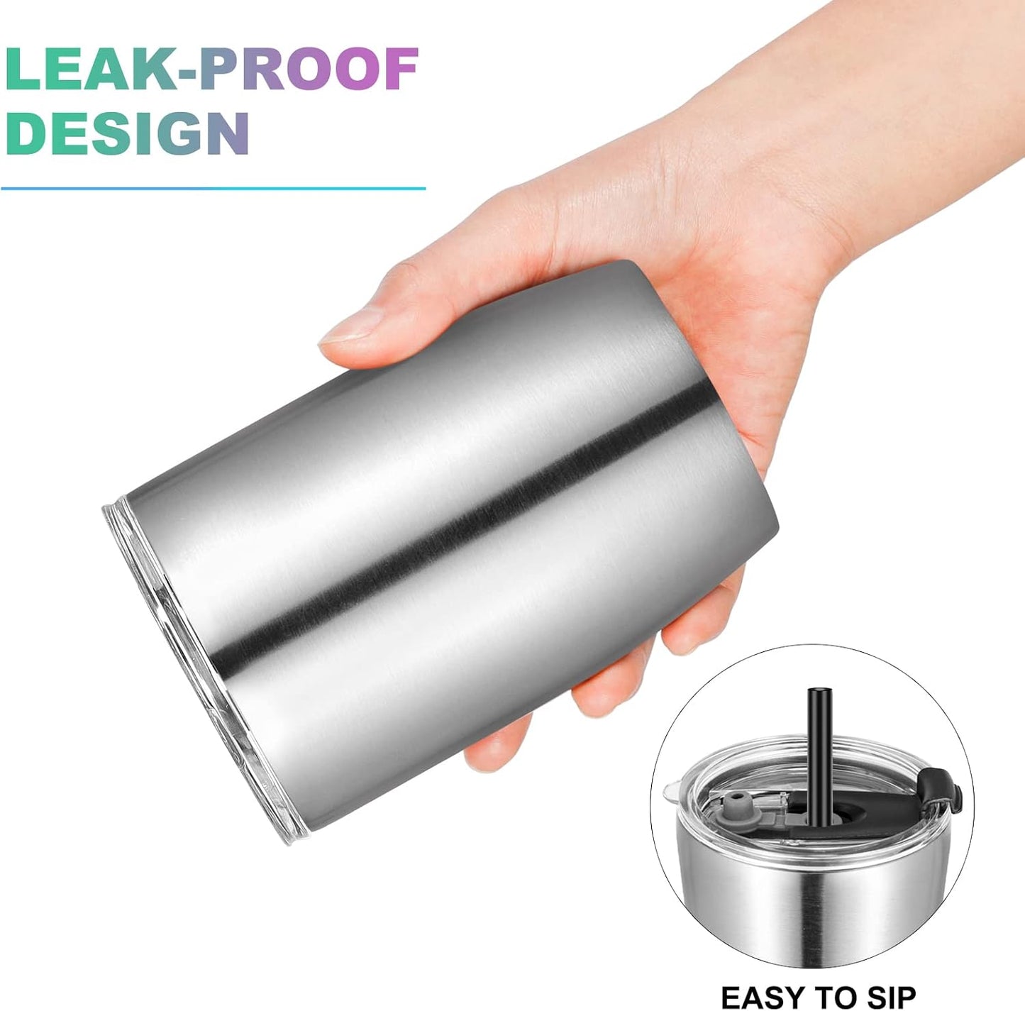 VEGOND Stainless Steel 12 oz Tumblers bulk Vacuum Insulated Double Wall Travel Tumbler with Lid and Straw Reusable Tumbler, Stainless 6 pack