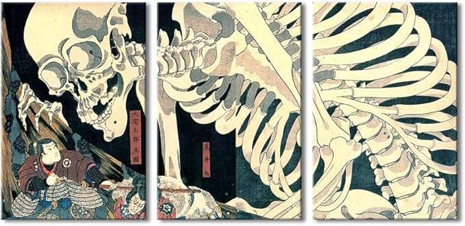 Wieco Art 3 Piece Witch and Skeleton Ukiyo-E by Utagawa Takiyasha Historic - Image 7
