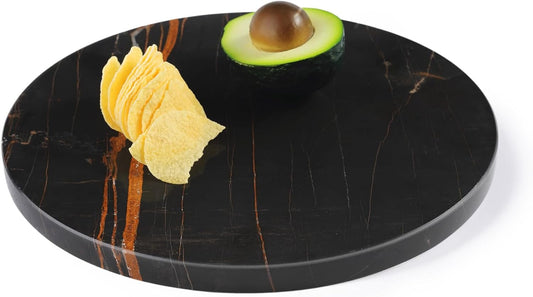 Koville Natural Marble Cutting Board for Kitchen, 11inch Round Hand Crafted Marble Slab for Cheese, Charcuterie, Pastry Board - Wedding Gift, House Warming Gift(NOIRAZIZA)