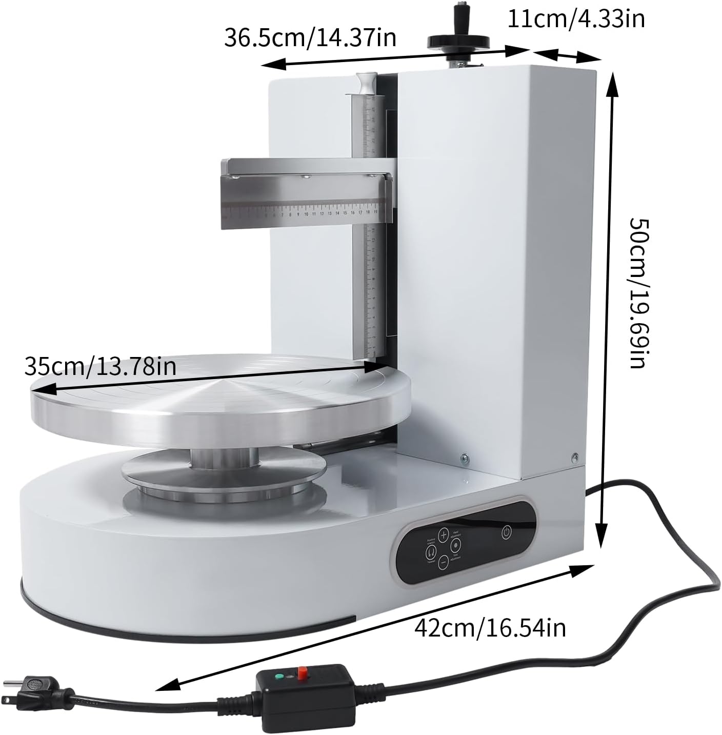 Birthday Cake Cream Smooth Coating Decoration Machine 110-220V, Cake Cream Spreading Machine Applicable 4-12in Cake, 60-320rpm Adjustable Cake Decorating Machine for Cake Shops, Dessert Shops (White)