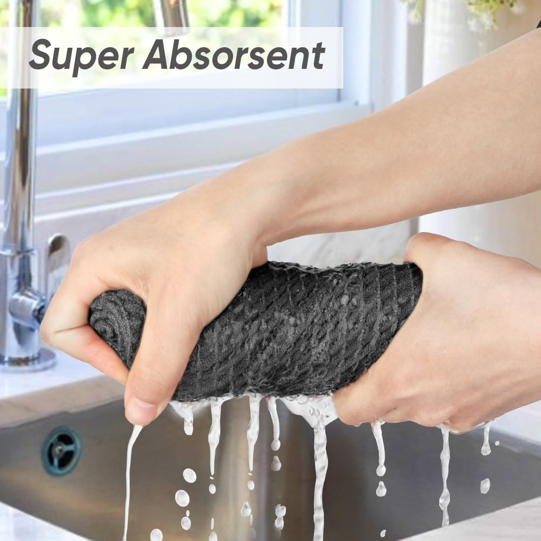 HOMEXCEL Waffle Weave Microfiber Cleaning Cloth, 6 Pack Highly Absorbent Cleaning Rag for Household, Reusable Kitchen Towels, Scratch-Free Barista Towels, 12 x 12 Inches, Grey