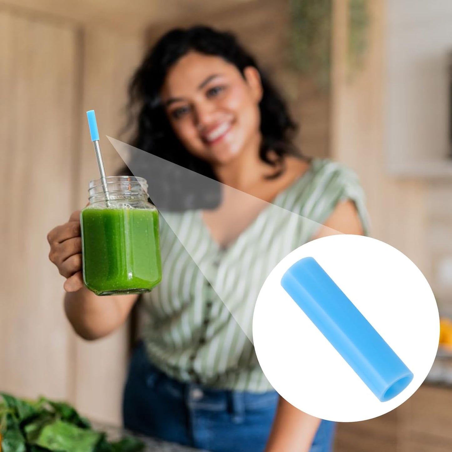 12pcs Food-Grade Silicone Metal Straw Tips, Reusable Straight Straws Cover Replacement Tips, Soft Straw Toppers Kits for 8 mm Stainless Steel Metal Straws - 6 Colors