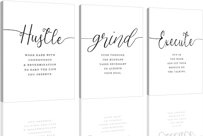 Framed Canvas Wall Art Hustle Quote, Office Wall Art, Positive Motivational Set by EPHANYART