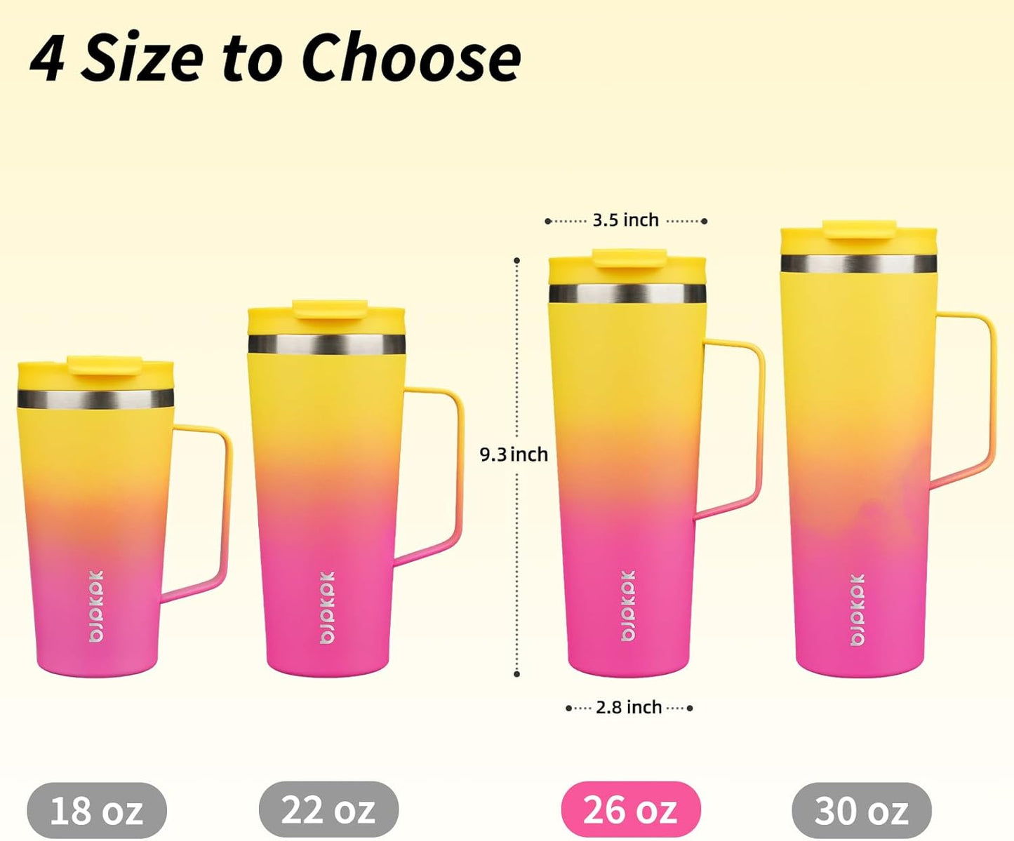 BJPKPK Insulated Tumbler with Handle, 26oz Insulated Tumblers with Lid and Straw, Stainless Steel Metal Water Bottles, Coffee Travel Mugs, Cups, Pink & Yellow Rose