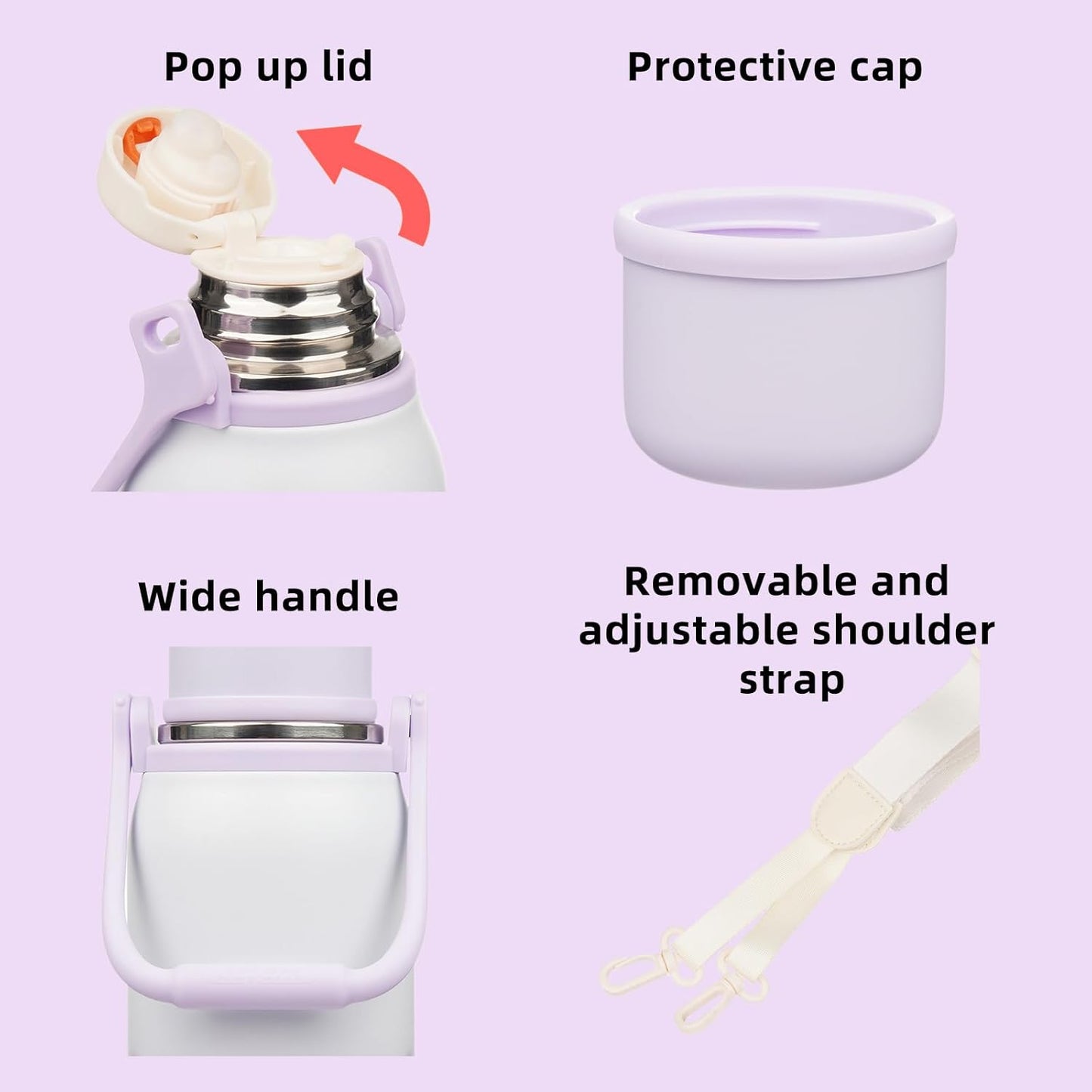 BJPKPK Insulated Water Bottle 27oz Stainless Steel Water Thermos with Handle and Cup Lid Travel Metal Thermos,Purple Pearl