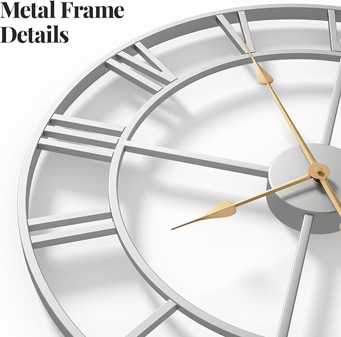 Cuspin 24 Inch Large Silver Wall Clock, Battery Operated Silent Non Ticking - Image 4