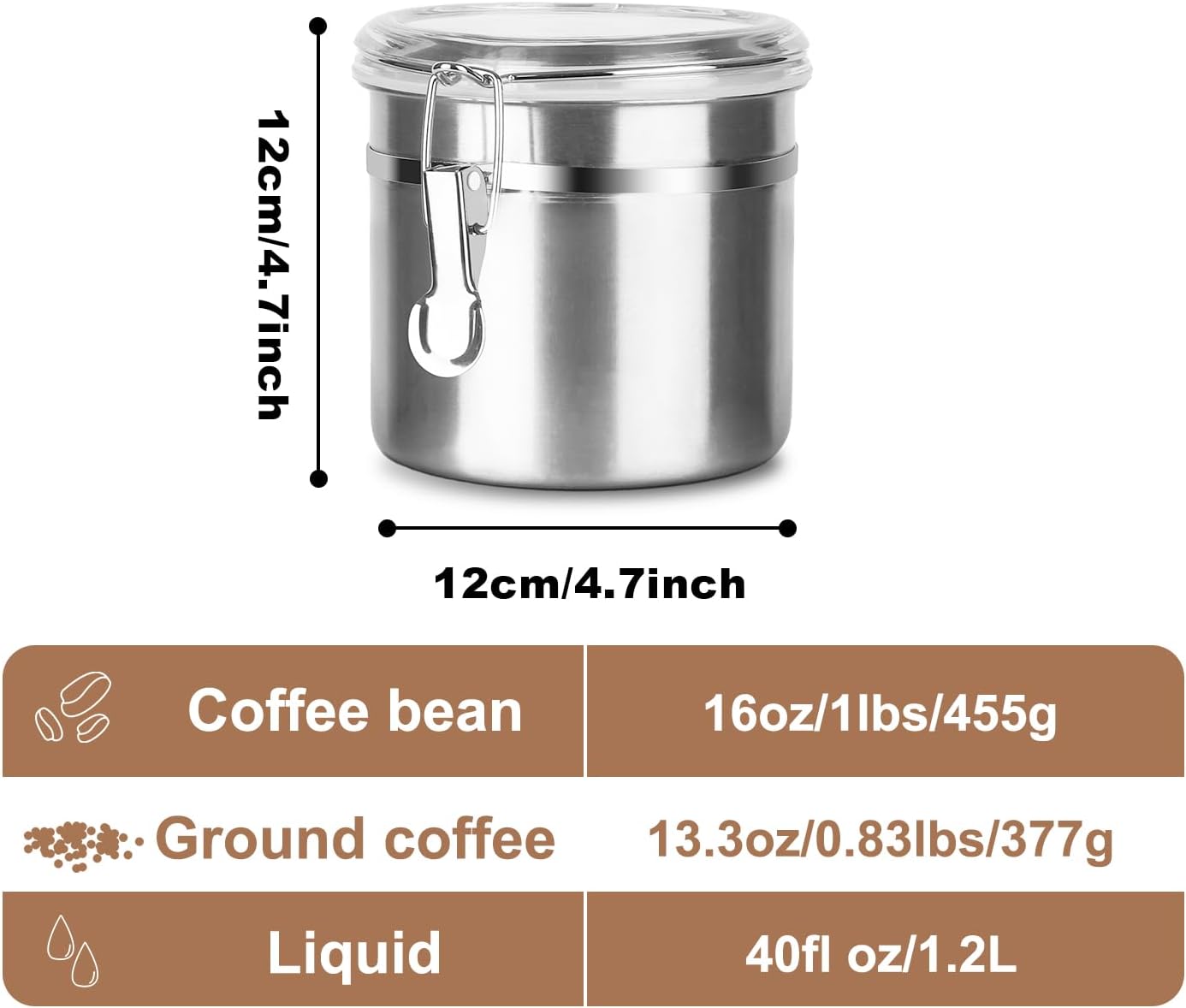 Stainless Steel Food Container with Clear Lids Airtight Container Stackable Small Canisters Kitchen Pantry Storage for Cereal, Snacks, Candy, Herbs, Spices, Sugar, Tea (1.2L Silver)