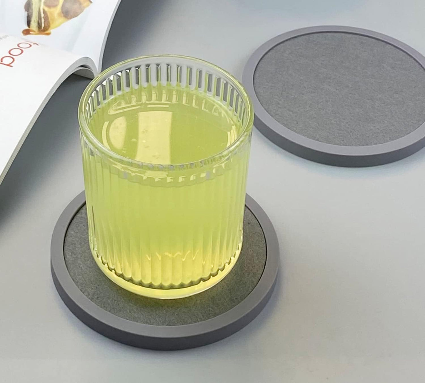 Absorbent Coasters for Drinks - 6Packs, Silicone Coasters with Soft Felt Insert (4.3inch, Gray)