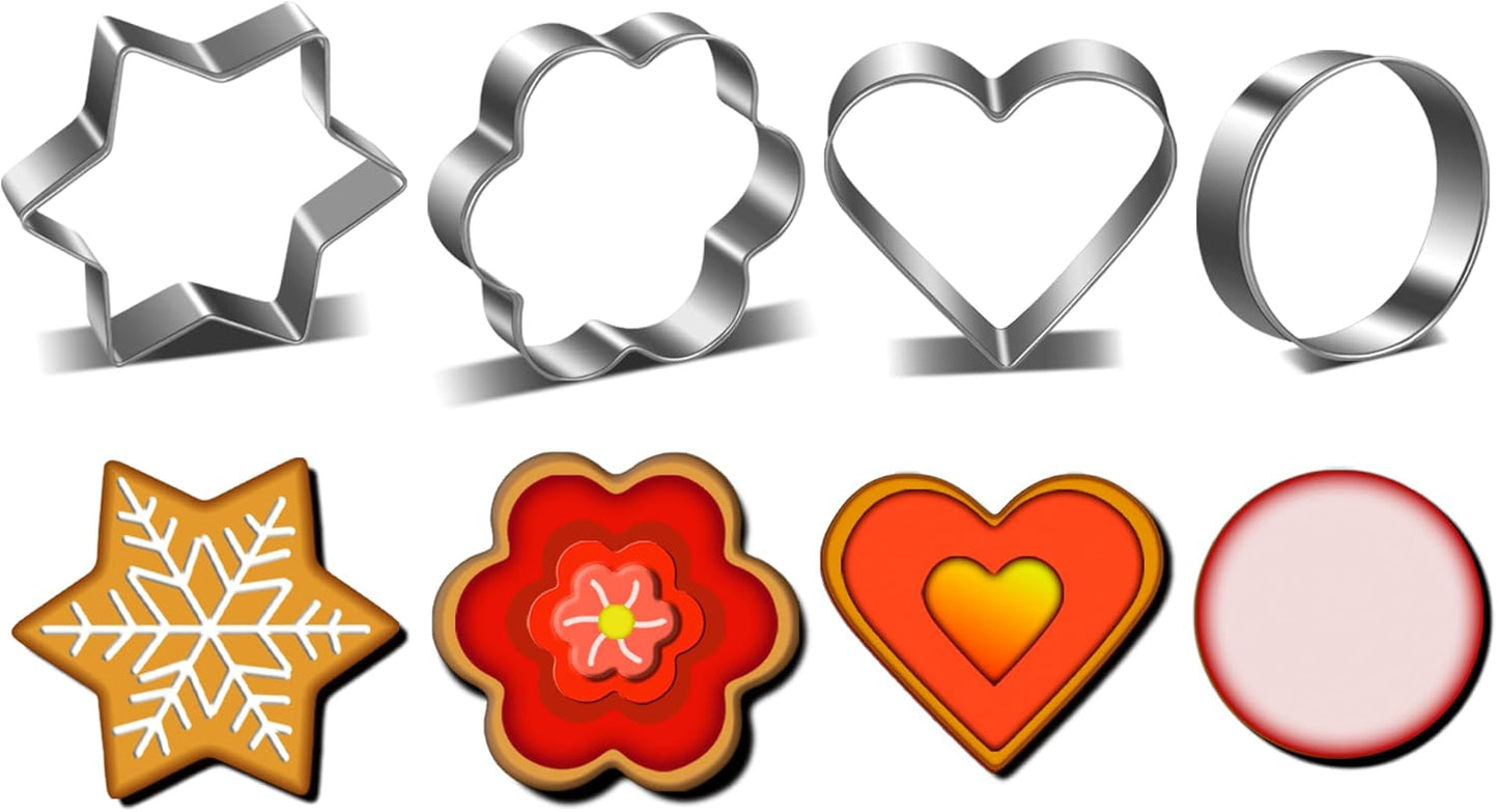 Metal Cookie Cutters Set - Star Cookie Cutter Stainless Steel Round Biscuit Cutter Heart Small Star Cookie Cutters Mini Flower Molds Cutter for Baking (20 Round Heart Flower Star Cookie Cutters)