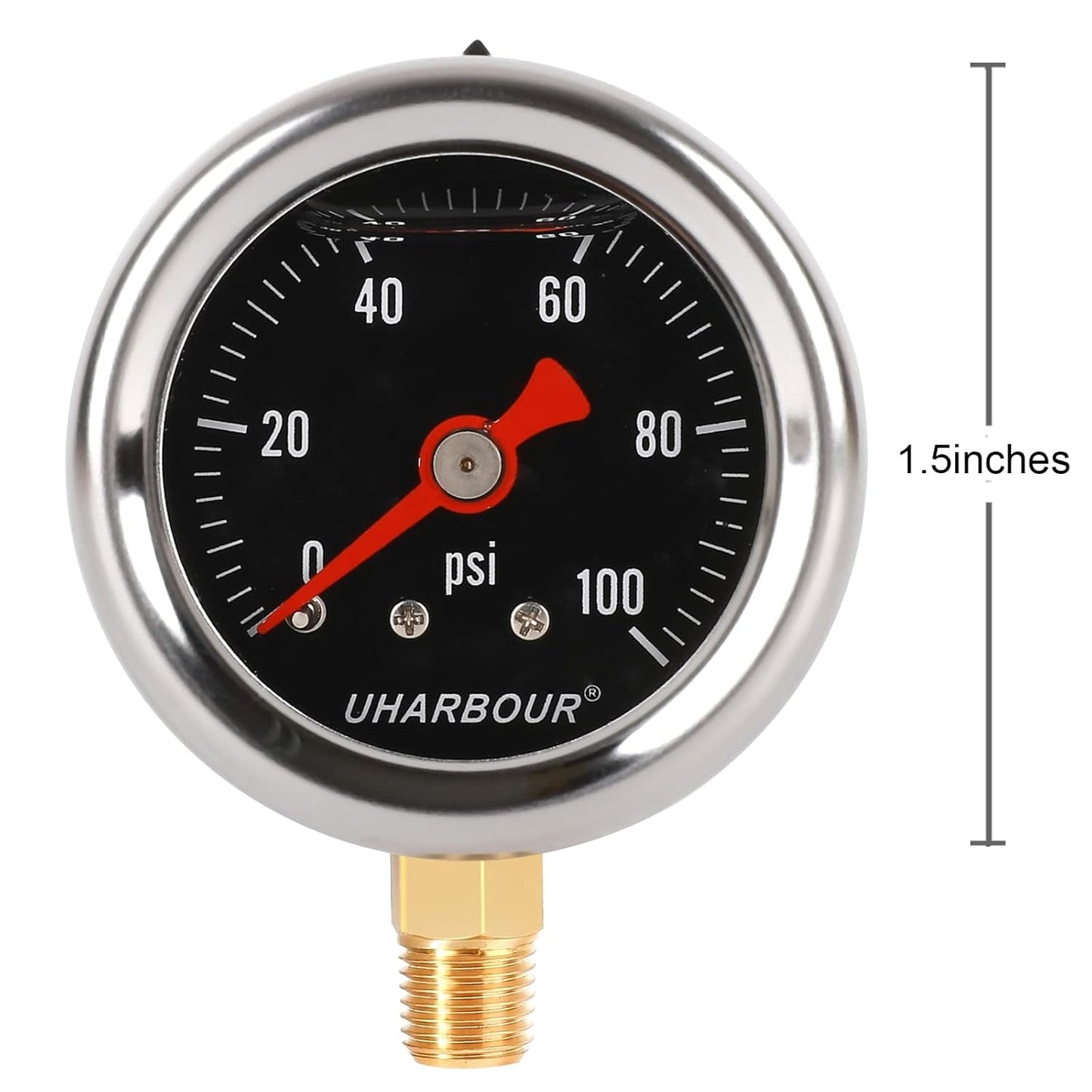 Glycerin Filled Pressure Gauge with 304 Stainless Steel Case, 1-1/2" Black Dial, 0-100Psi, High Accuracy, 1/8" NPT Center Bottom Mount……