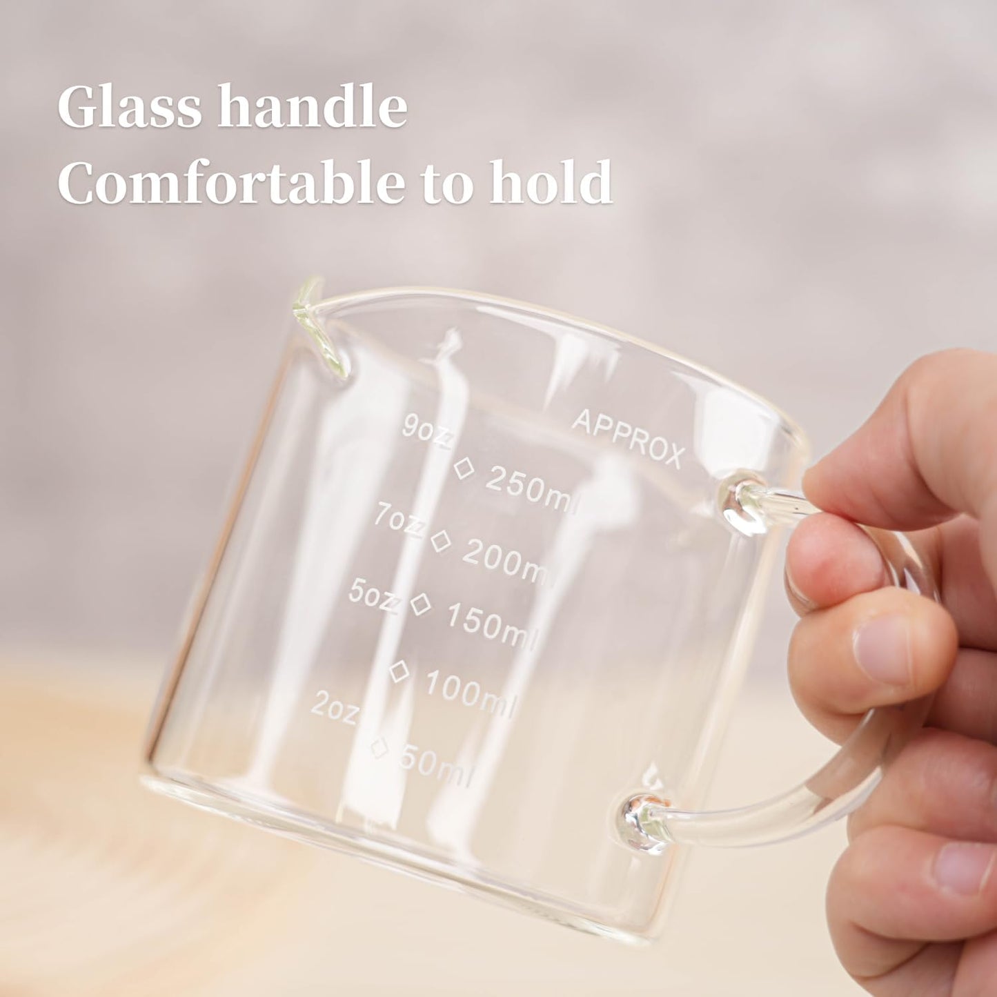 1 Pack 250ML/8.5OZ Measuring Cup Espresso Shot Glasses Double Spouts Large Coffee Cup with Handle Triple Pitcher Milk Cup Parts Clear Glass By BCnmviku