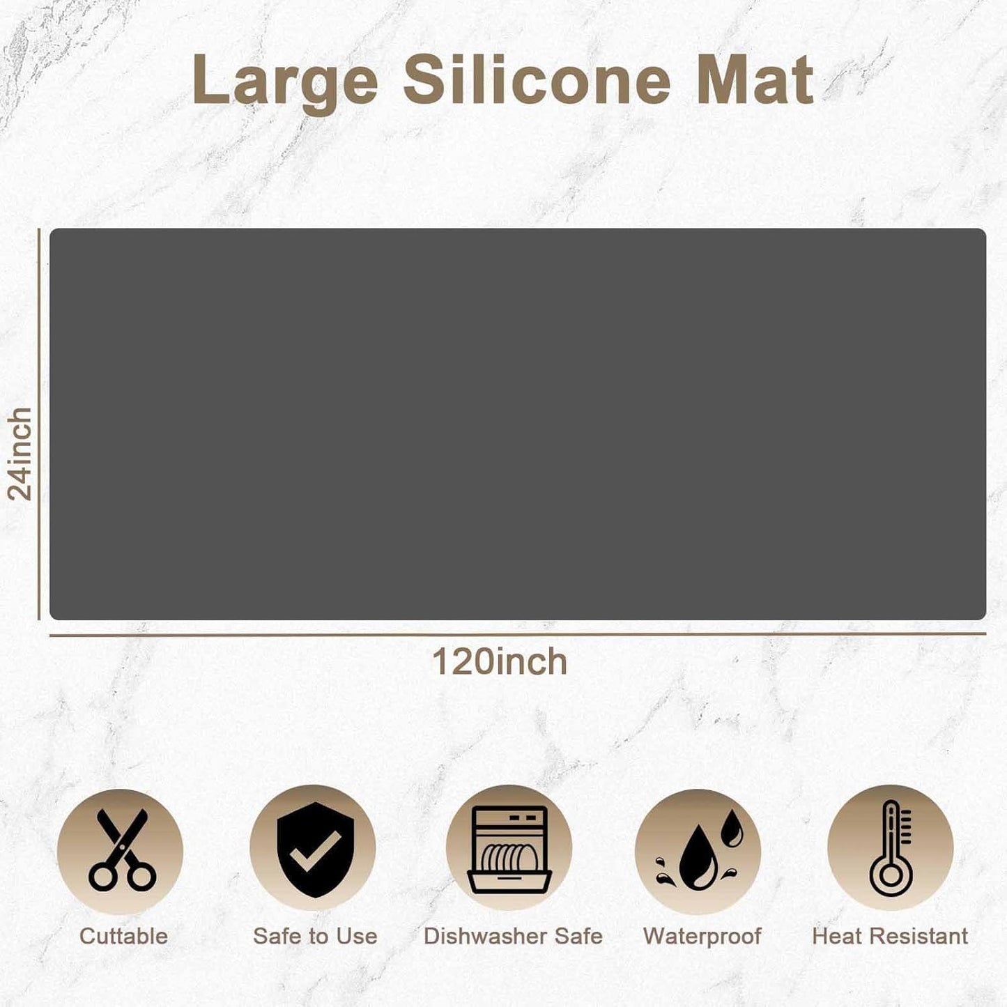 120"x24"(305cmx60cm) Large Silicone Kitchen Counter Mat, Heat Resistant Non-Slip Countertop Protector, Waterproof Multipurpose Mat for Kitchen Island, Light Gray
