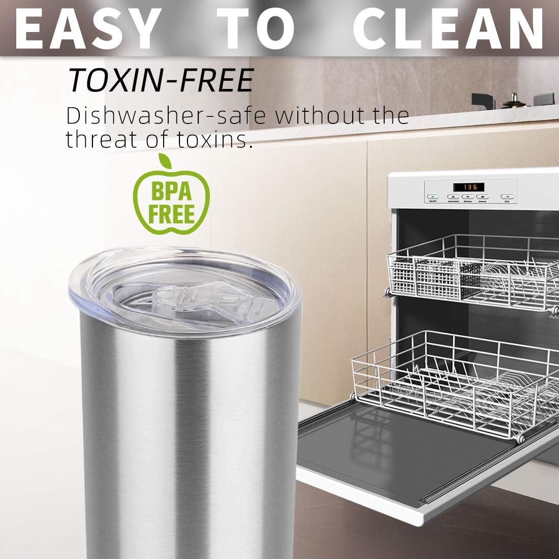 HASLE OUTFITTERS 20 oz Skinny Tumblers Bulk Set, Stainless Steel Insulated Slim Tumblers with Lids, Reusable Double Wall Travel Coffee Mugs, Durable Powder Coated Travel Water Cups (4)