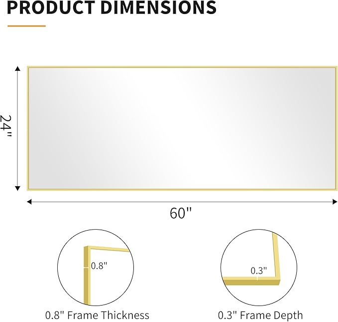 KOCUUY Large Gold Bathroom Mirror, HD Tempered Glass, Anti-Rust Frame, Modern - Image 8