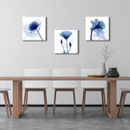 Wieco Art Blue Abstract Flowers 3 Panels Canvas Prints Wall Art Modern Pictures - Image 3
