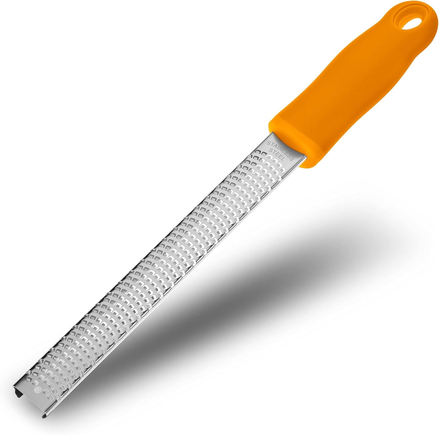 Lemon Zester, Stainless Steel Kitchen Cheese Grater, Plastic Cover Ergonomic Soft Orange Handle