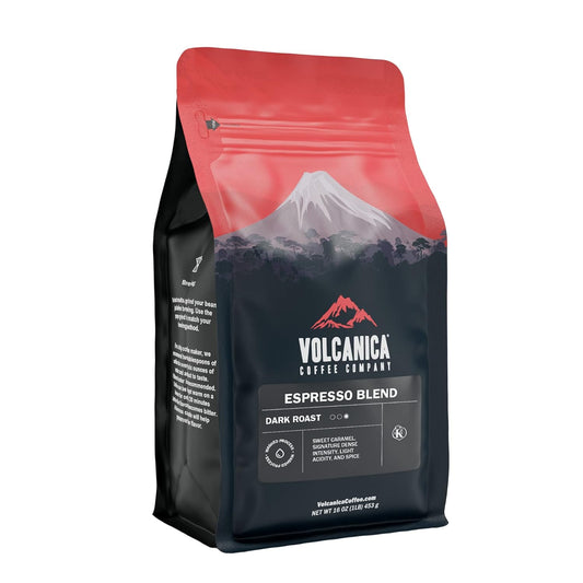 Volcanica Espresso Whole Beans Coffee, Dark Roast 100% Arabica, Espresso Roast, Bold Sweet Flavor, Fresh Roasted, Kosher, Vegan, Gluten-Free, 16 oz