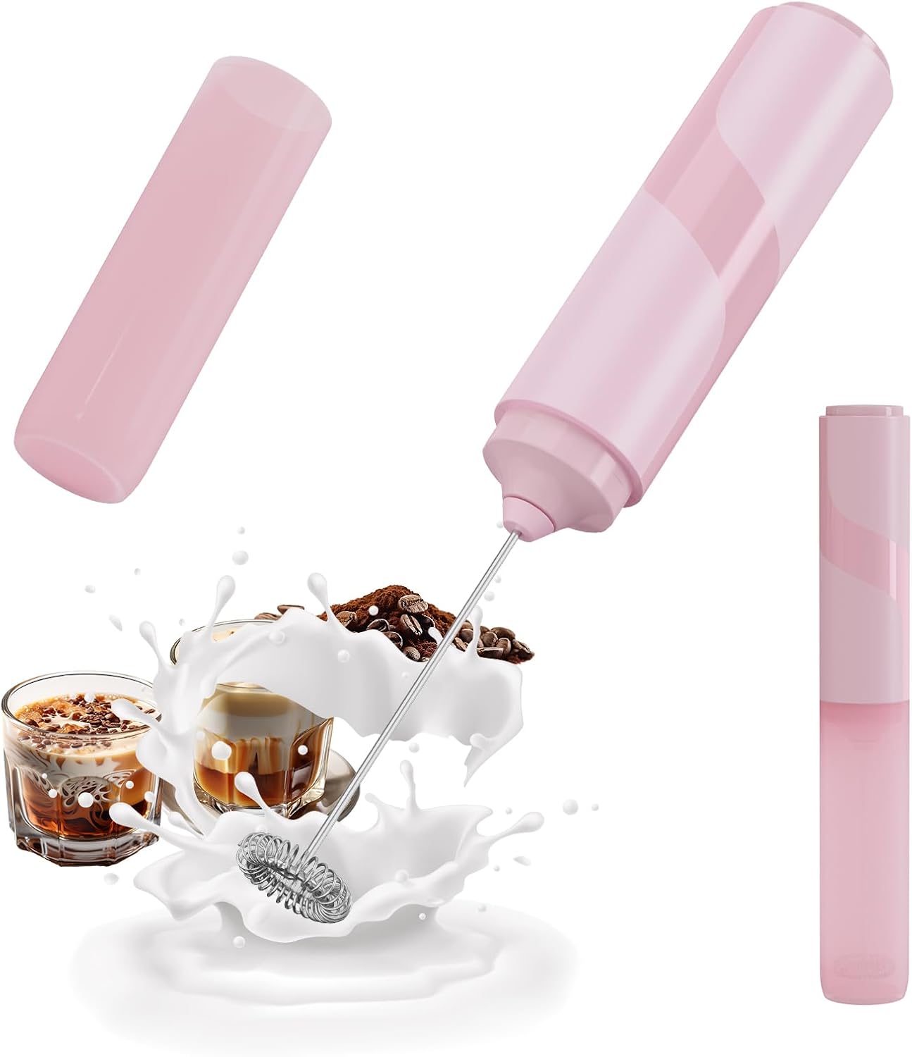 CIRCLE JOY Portable Milk Frother Hanheld, Battery Operated Electric Coffee Frother Wand Drink Mixer for Matcha Lattes Cappuccino, Kitchen Gifts, Pink
