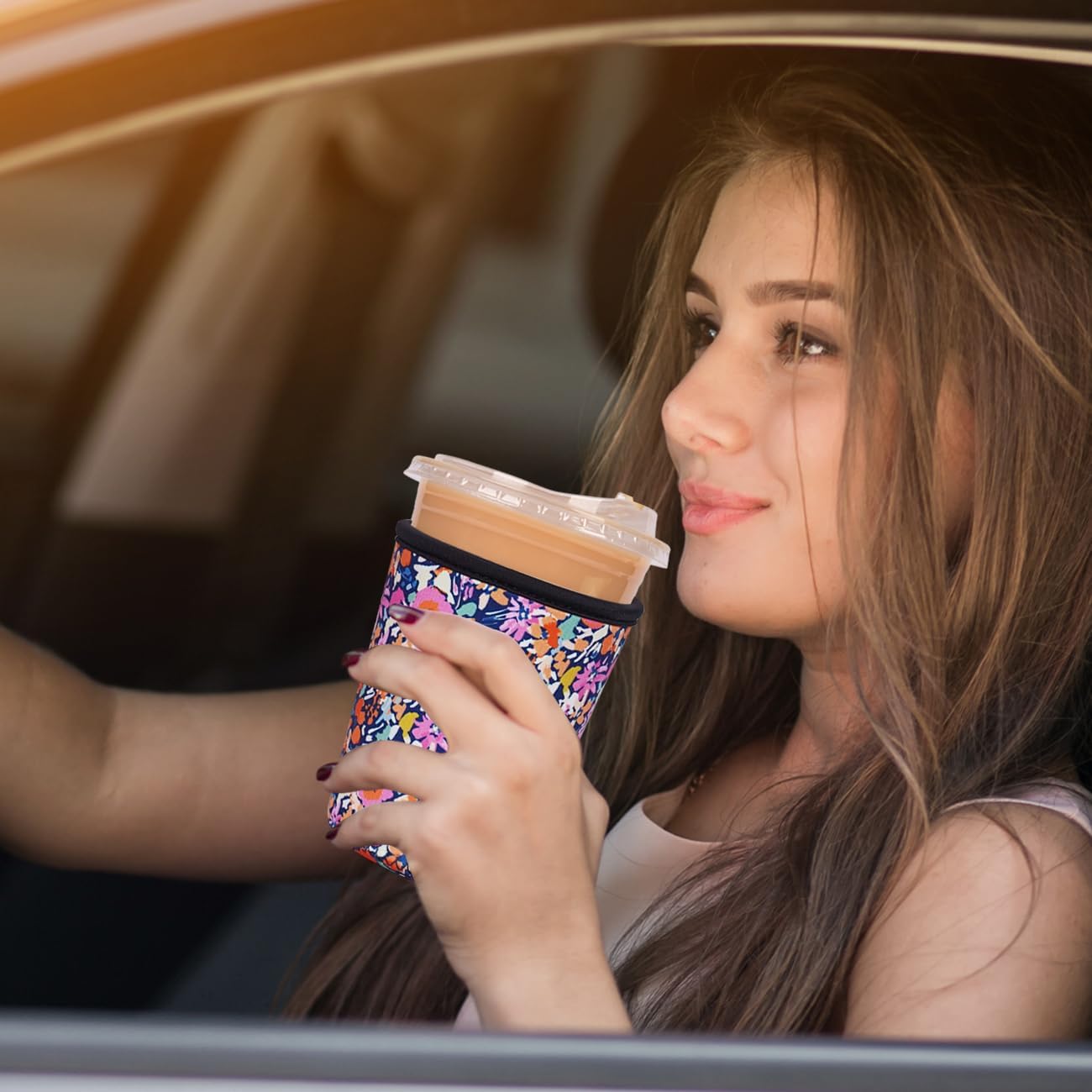 Reusable Insulated Neoprene Iced Coffee Cup Sleeve, Durable Drink Sleeve for Cold Beverages, Beverage Holder for Iced Coffee, Bloom Frenzy