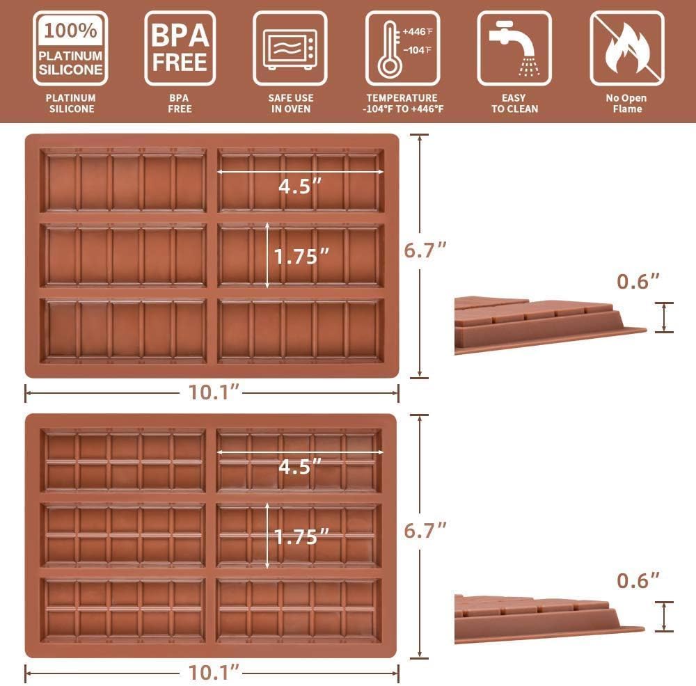 Chocolate Bar Mold, Deep Silicone Snap Chocolate Bar Molds for Stuffed Bar, Wax Melt, Candy Bar Molds (5 Snap+10 Snap)