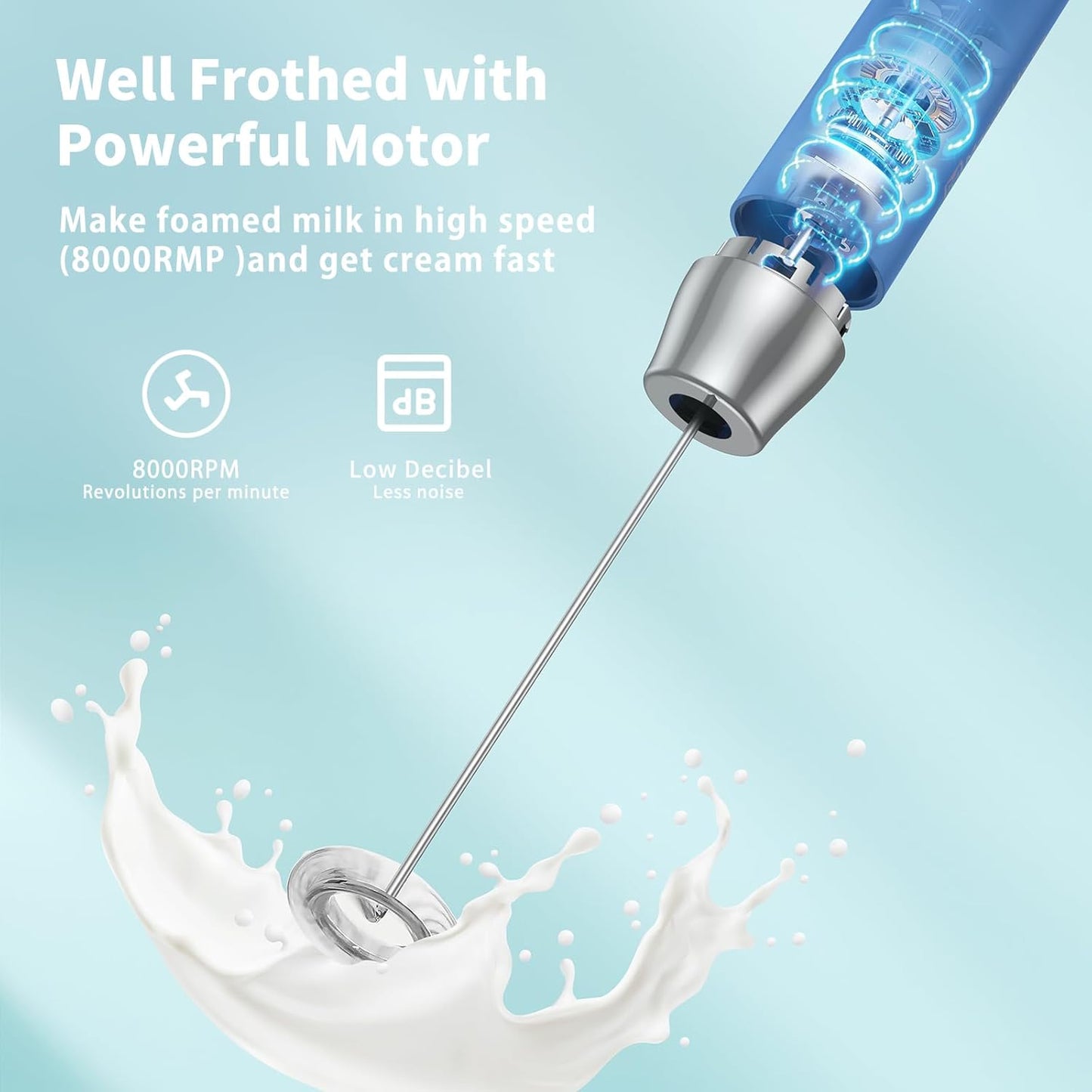 Maestri House Rechargeable Milk Frother with Stand, LunaFro Handheld Electric Foam Maker Waterproof Detachable Stainless Steel Whisk Drink Mixer Foamer for Lattes, Cappuccino