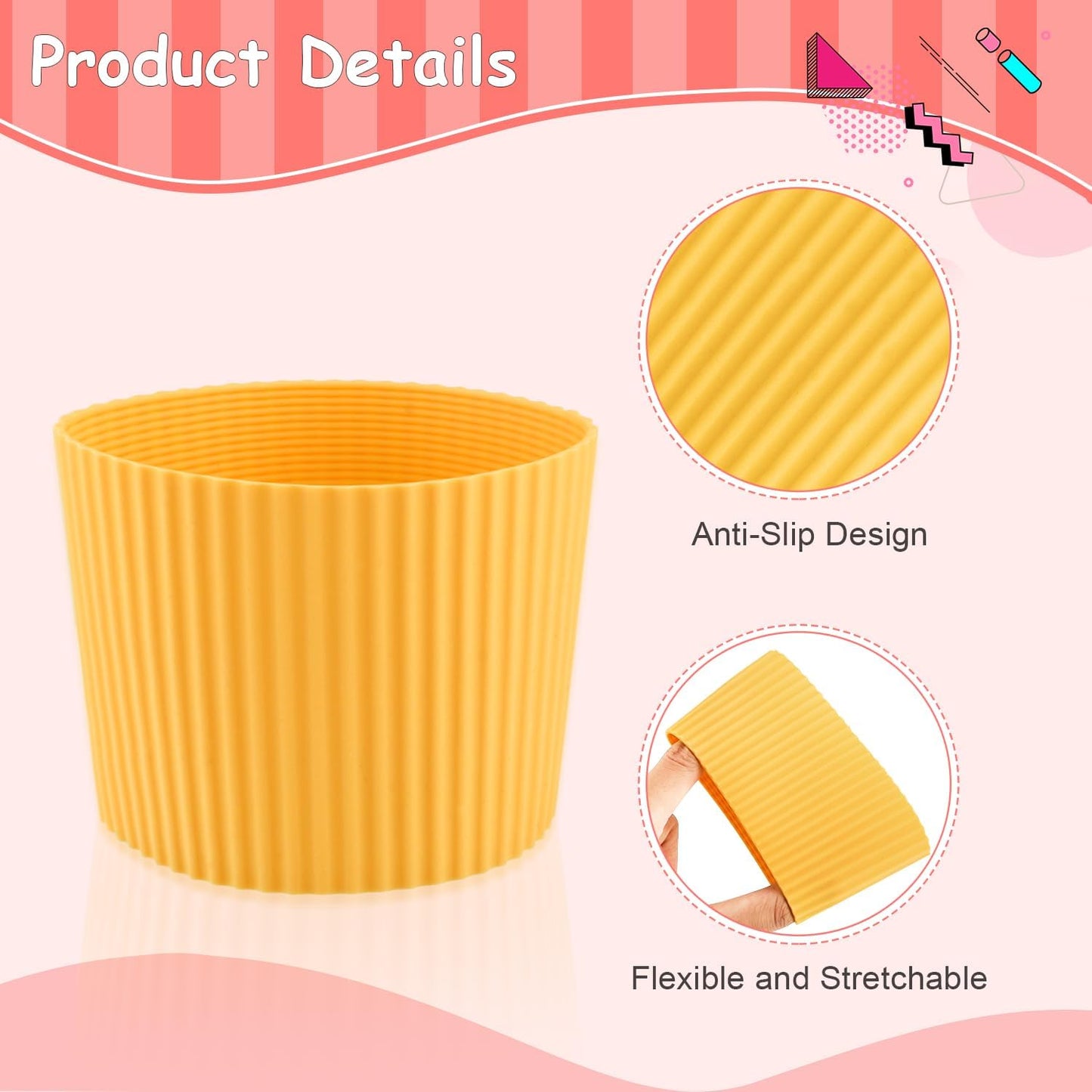 6 Pack Silicone Cup Sleeve Heat Resistant Coffee Cup Protective Sleeve Nonslip Glass Bottle Mug Protector Cover for Home Travel - Multicolor