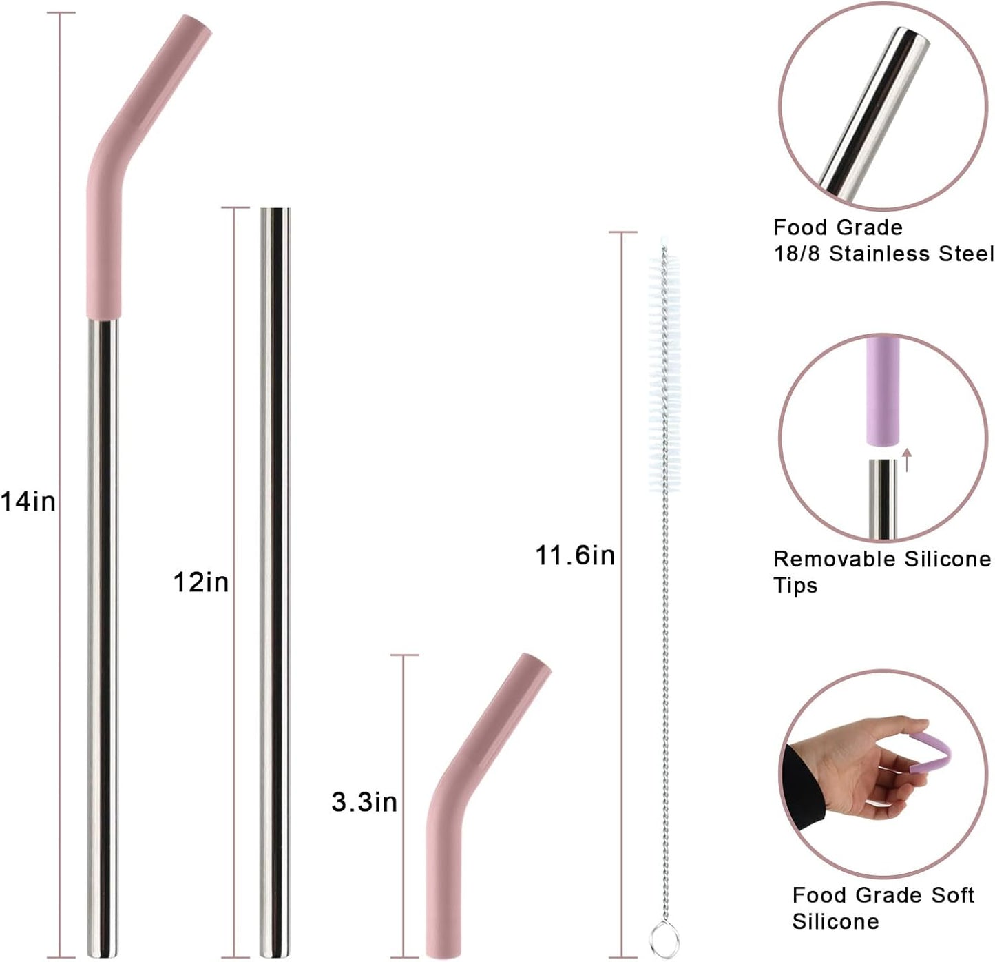 Replacement Straws for 40oz Tumblers,Metal Straws Reusable Compatible with Stanley 40oz Cup, 40 oz Tumbler Straw,4 Pack 12" Extra Long Stainless Steel Straws with Silicone Tips and Cleaner Brush