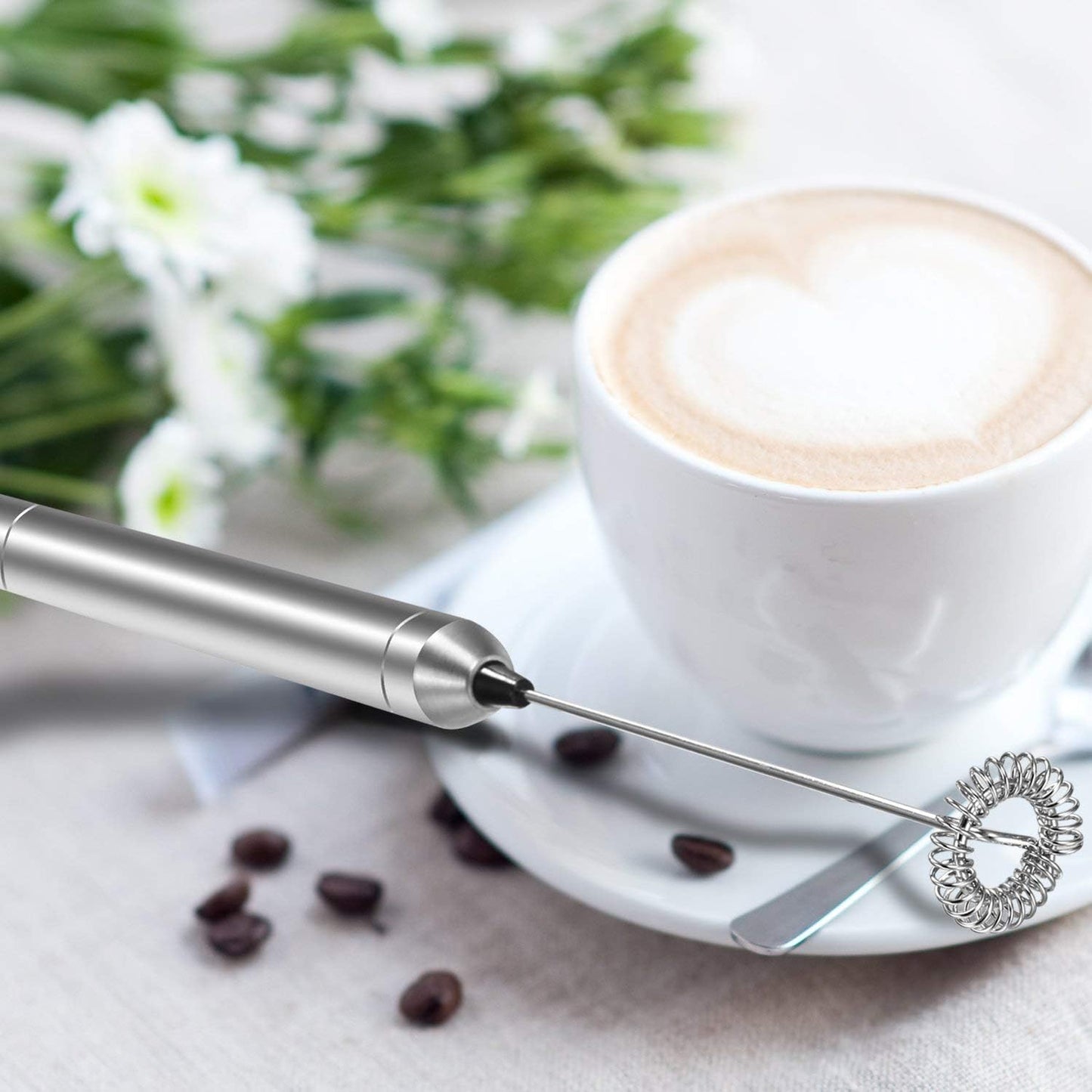 Milk Frother Handheld Electric Milk Foamer Portable Mini Mixer Machine Stainless Steel Touch Handheld Espresso Mixer Battery Operated Frother Coffee Stirrer Maker for Hot Chocolate Coffee