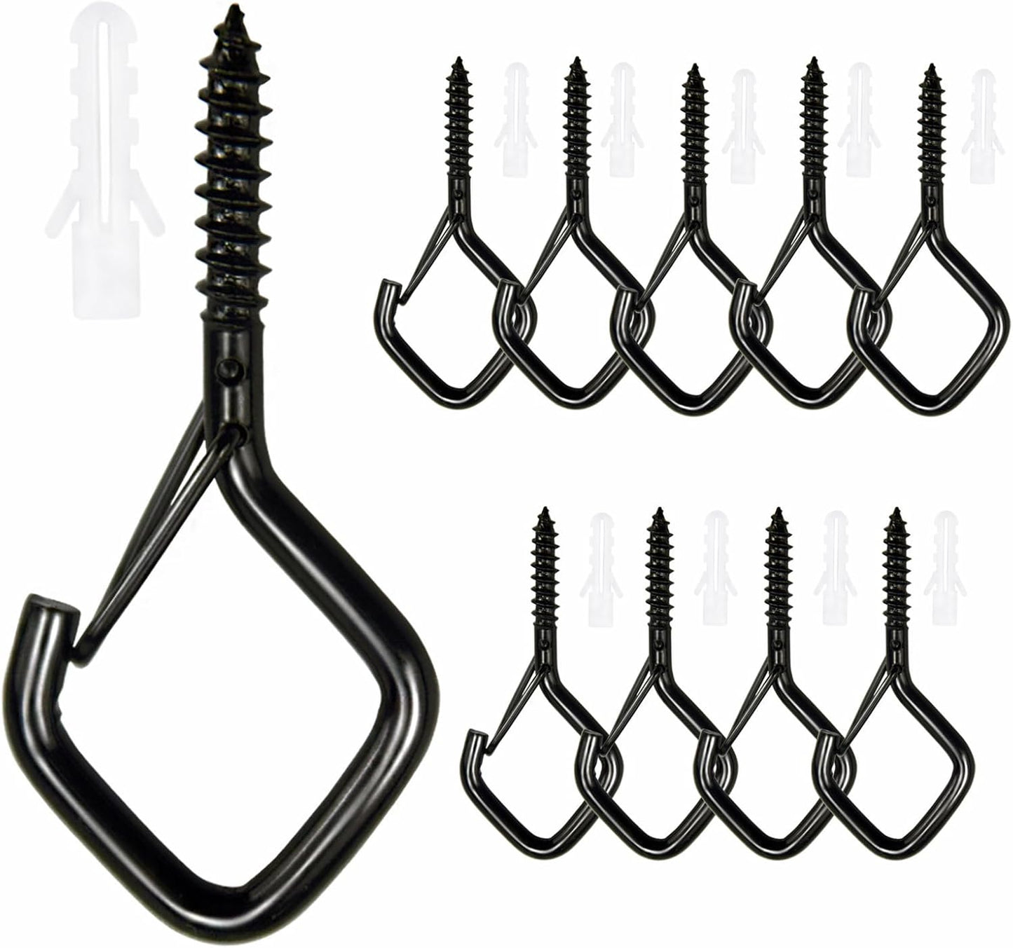 10PCS Eye Screw Hooks for Hanging Heavy Duty with Safety Buckle.Metal Ceiling Hooks for Hanging Plants,Cup,Wind Chime,Bird Feeders,String Lights at Indoor&Outdoor,2.36 Inches Black