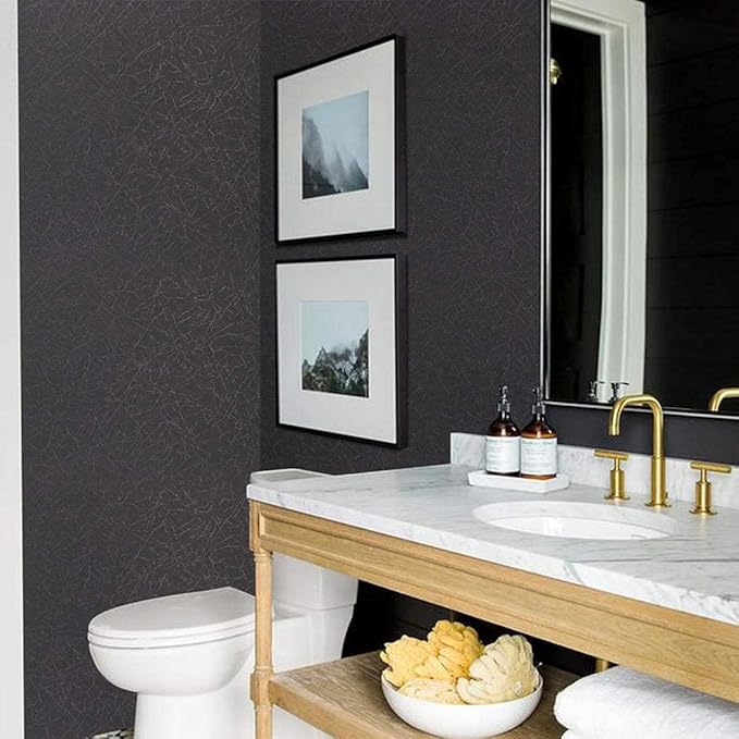 Abyssaly 17.71" x 118" Black Silk Wallpaper Peel and Stick Embossed Self - Image 3